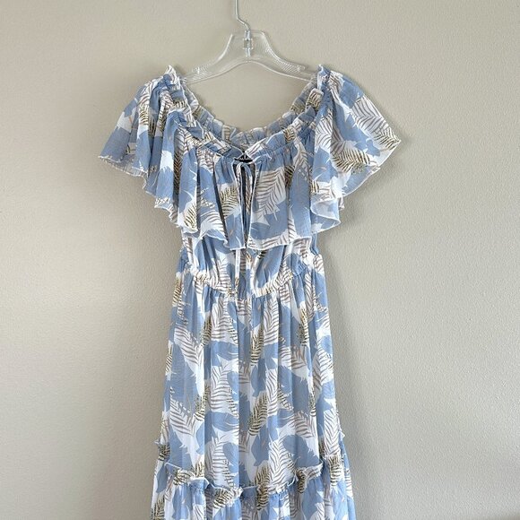 Lulus Sway in the Breeze White Leaf Print Off-the-Shoulder Maxi Dress - Picture 3 of 10